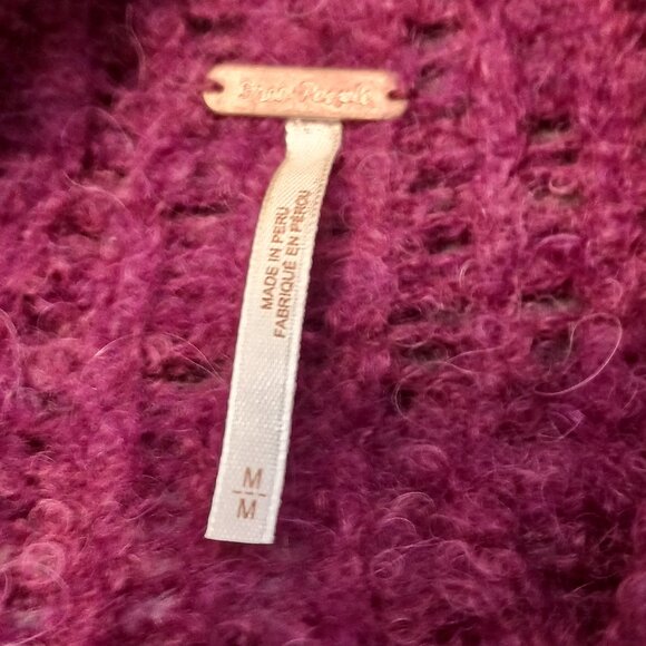 Free People, Burgundy Oversized Alpaca (89%) Nylon (11%) Sweater, Size MED, Soft - Picture 2 of 13